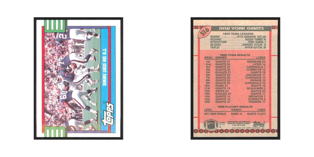 1990 Topps Phil Simms/Otis Anderson Giants #516