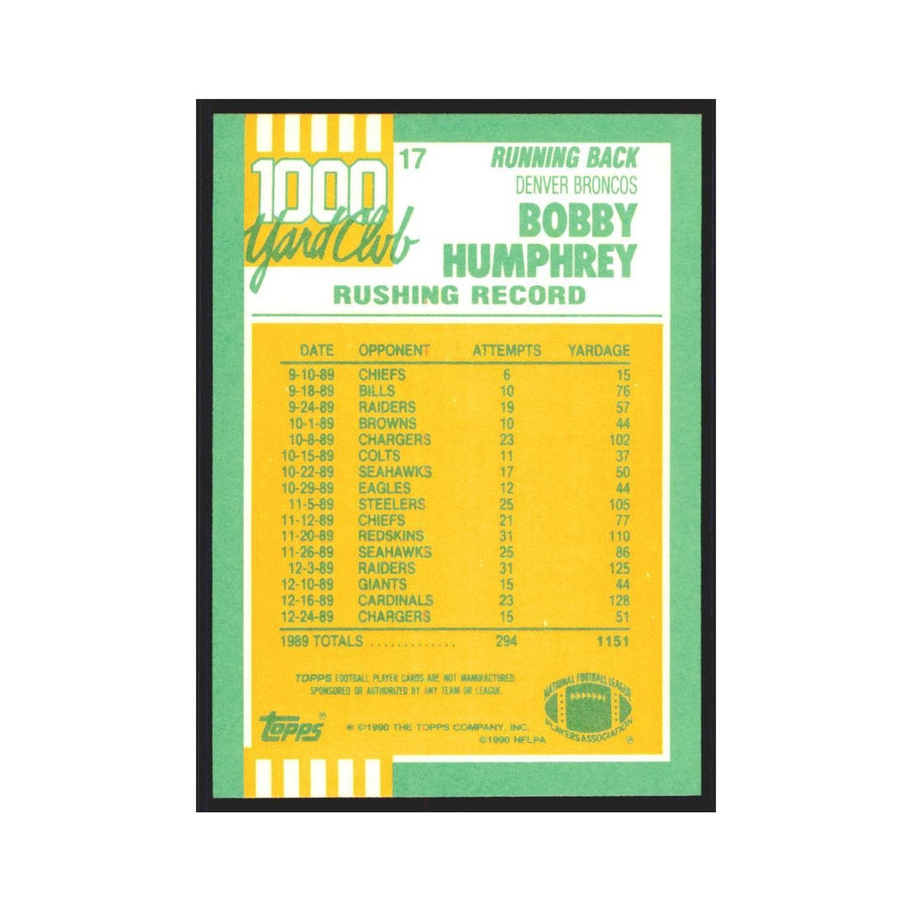 1990 Topps 1000 Yard Club Bobby Humphrey Broncos #17