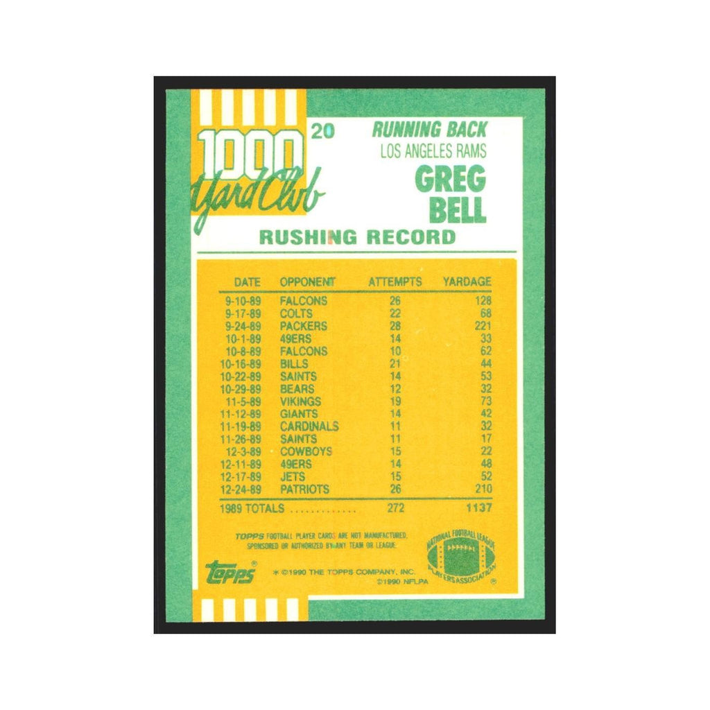 1990 Topps 1000 Yard Club Greg Bell Rams #20