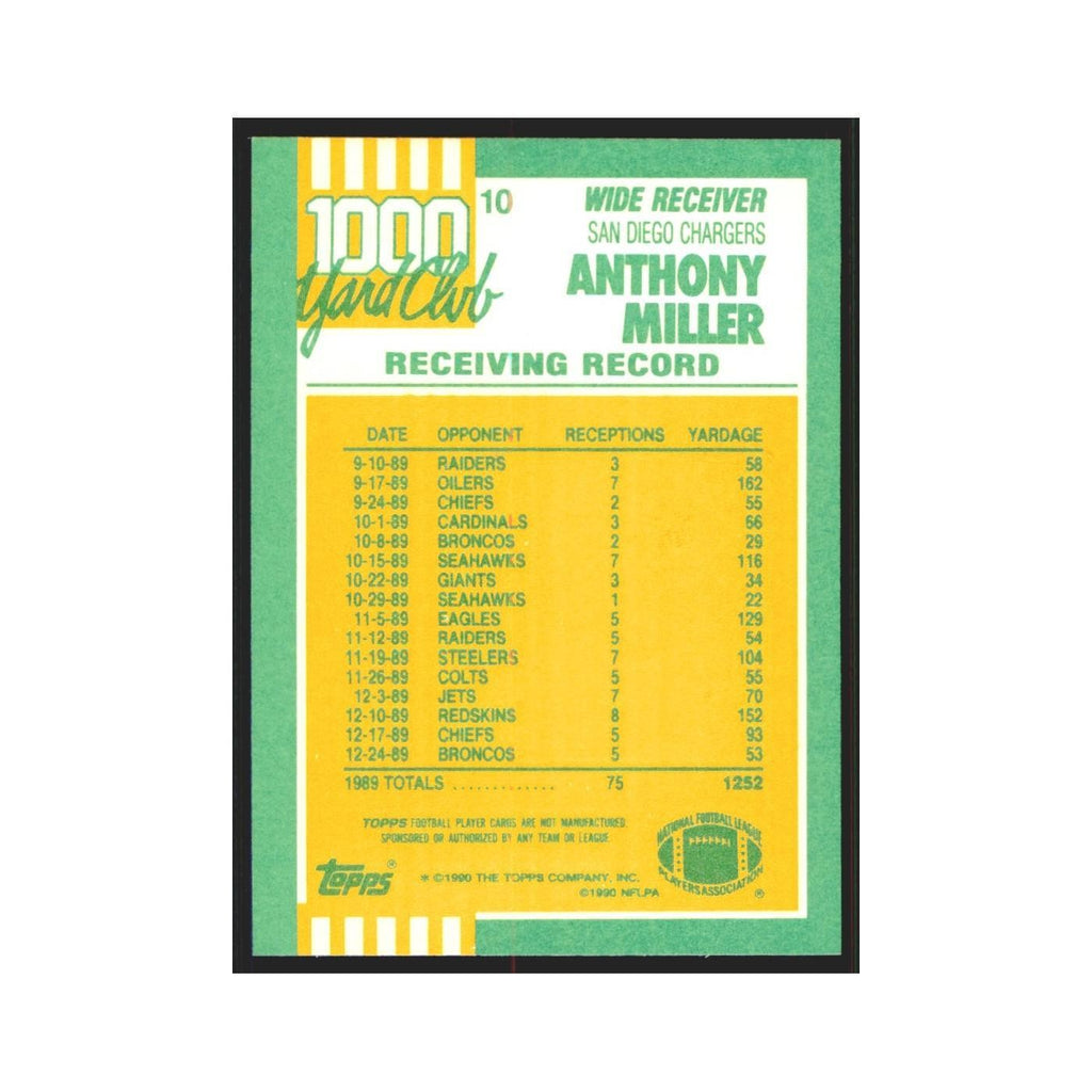 1990 Topps 1000 Yard Club Anthony Miller San Diego Chargers #10