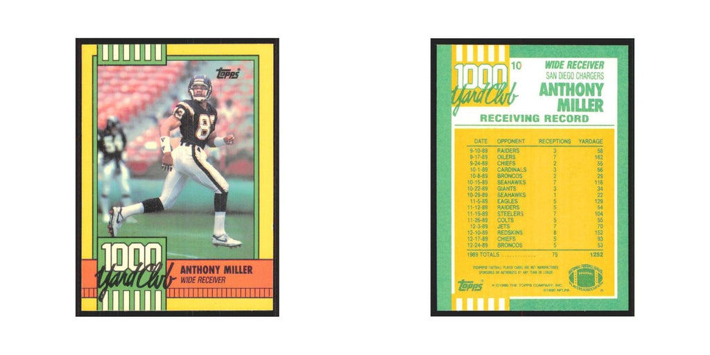 1990 Topps 1000 Yard Club Anthony Miller San Diego Chargers #10