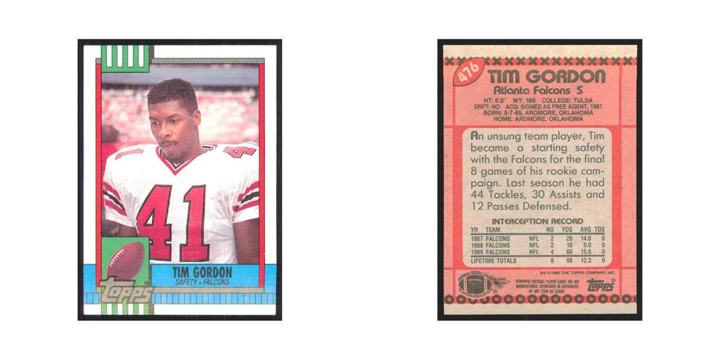 1990 Topps Tim Gordon RC Falcons #476