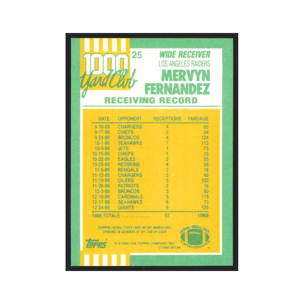 1990 Topps 1000 Yard Club Mervyn Fernandez Los Angeles Raiders #25