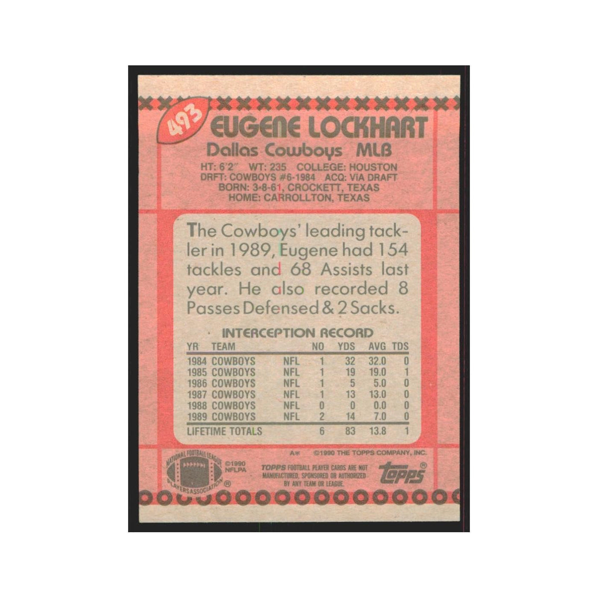 1990 Topps Eugene Lockhart Cowboys #493