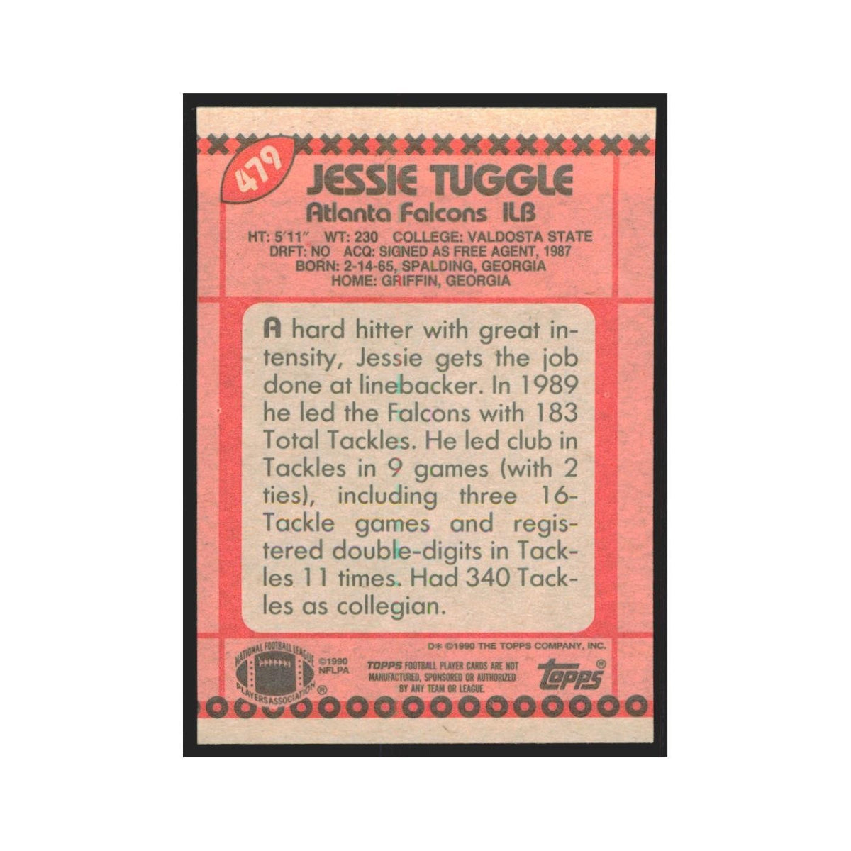 1990 Topps Jessie Tuggle RC Falcons #479