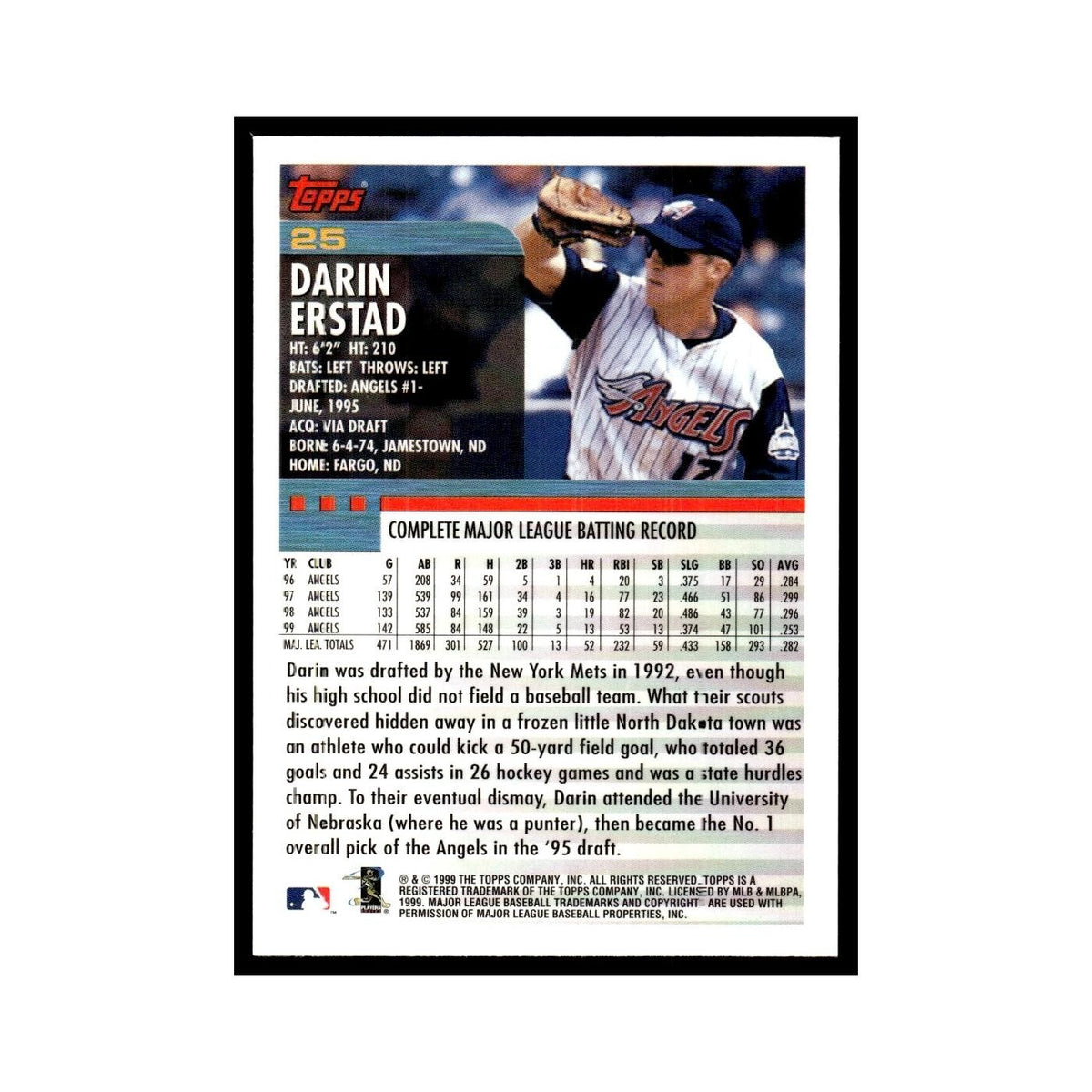Darin Erstad 2000 Topps #25 Anaheim Angels Baseball Card NM