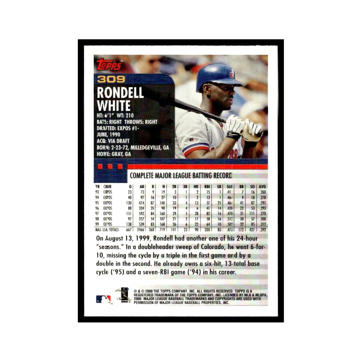 Rondell White 2000 Topps #309 Montreal Expos Baseball Card NM