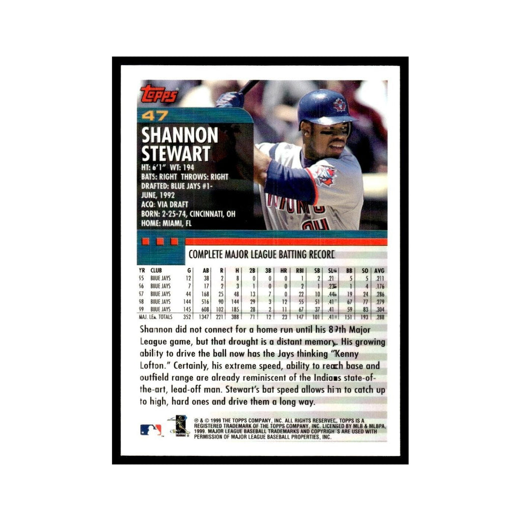 Shannon Stewart 2000 Topps #47 Toronto Blue Jays Baseball Card NM