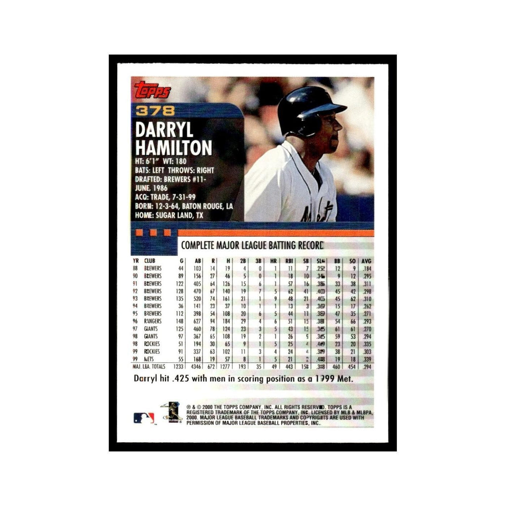 Darryl Hamilton 2000 Topps #378 New York Mets Baseball Card NM