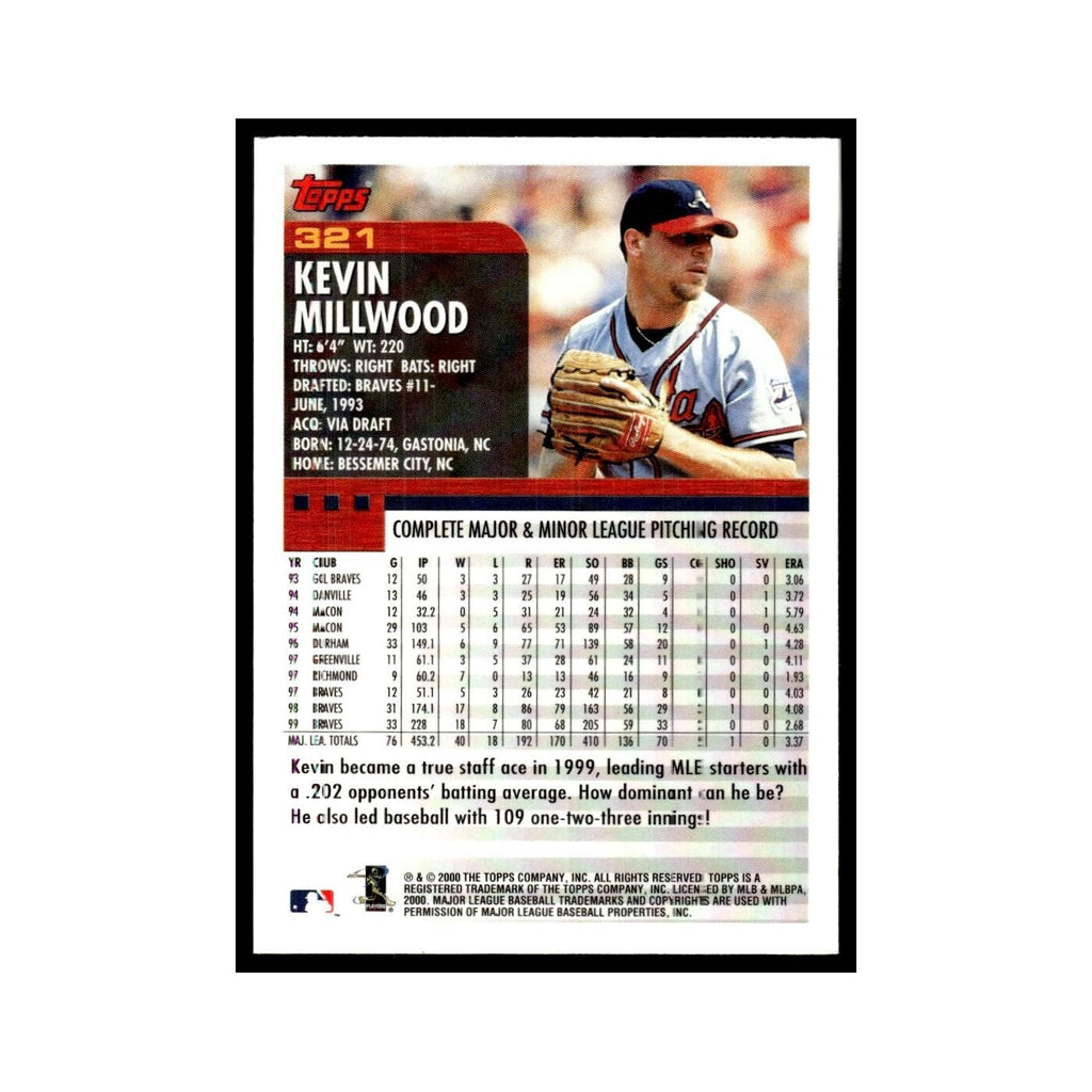 Kevin Millwood 2000 Topps #321 Atlanta Braves Baseball Card NM