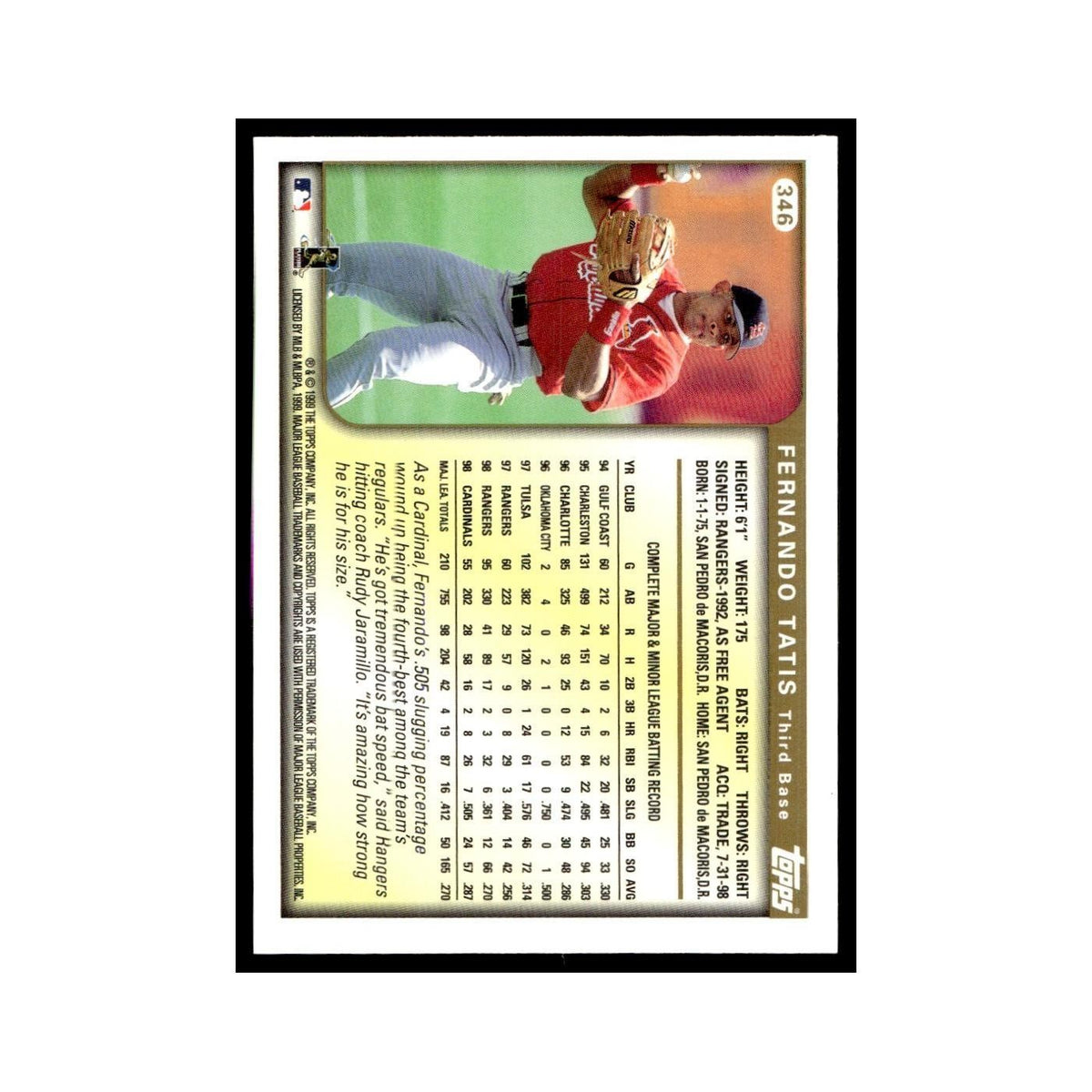 Fernando Tatis 1999 Topps #346 St. Louis Cardinals Baseball Card NM