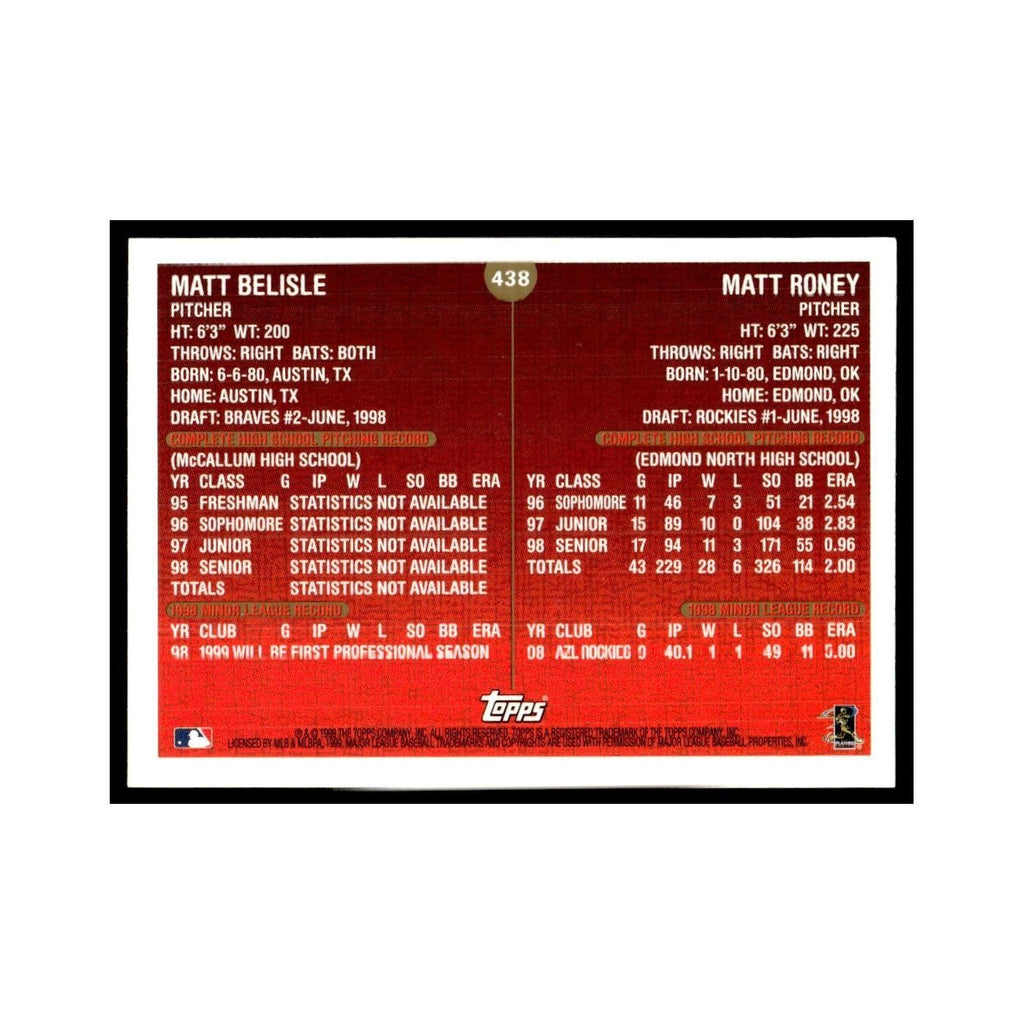 Matt Belisle Matt Roney Rookie 1999 Topps #438 Baseball Card NM