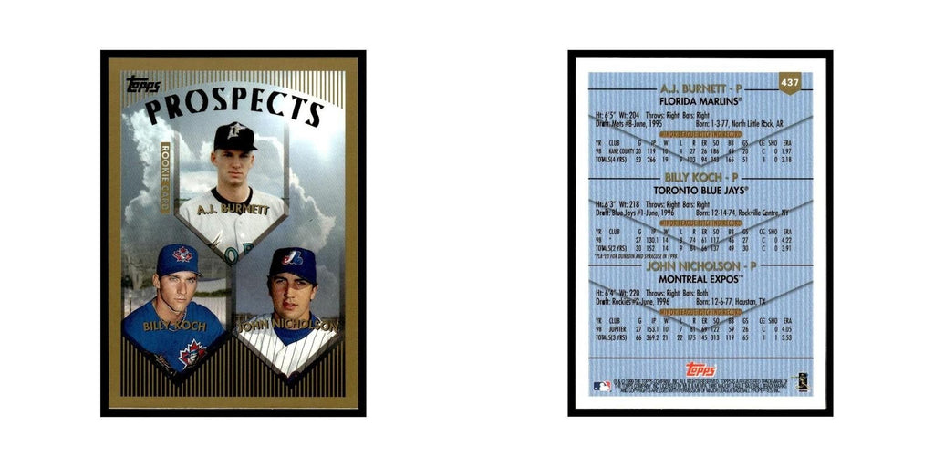 A.J. Burnett Billy Koch John Nicholson Rookie 1999 Topps #437 Baseball Card NM