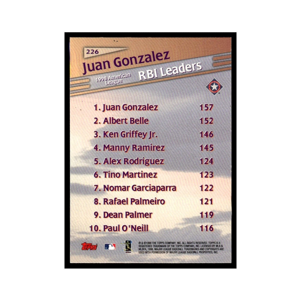 Juan Gonzalez 1999 Topps #226 Texas Rangers Baseball Card NM