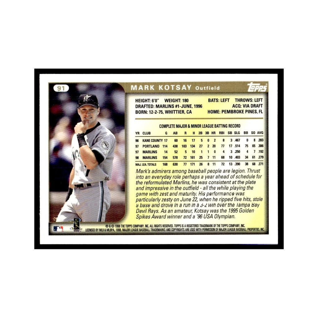 Mark Kotsay 1999 Topps #91 Florida Marlins Baseball Card NM