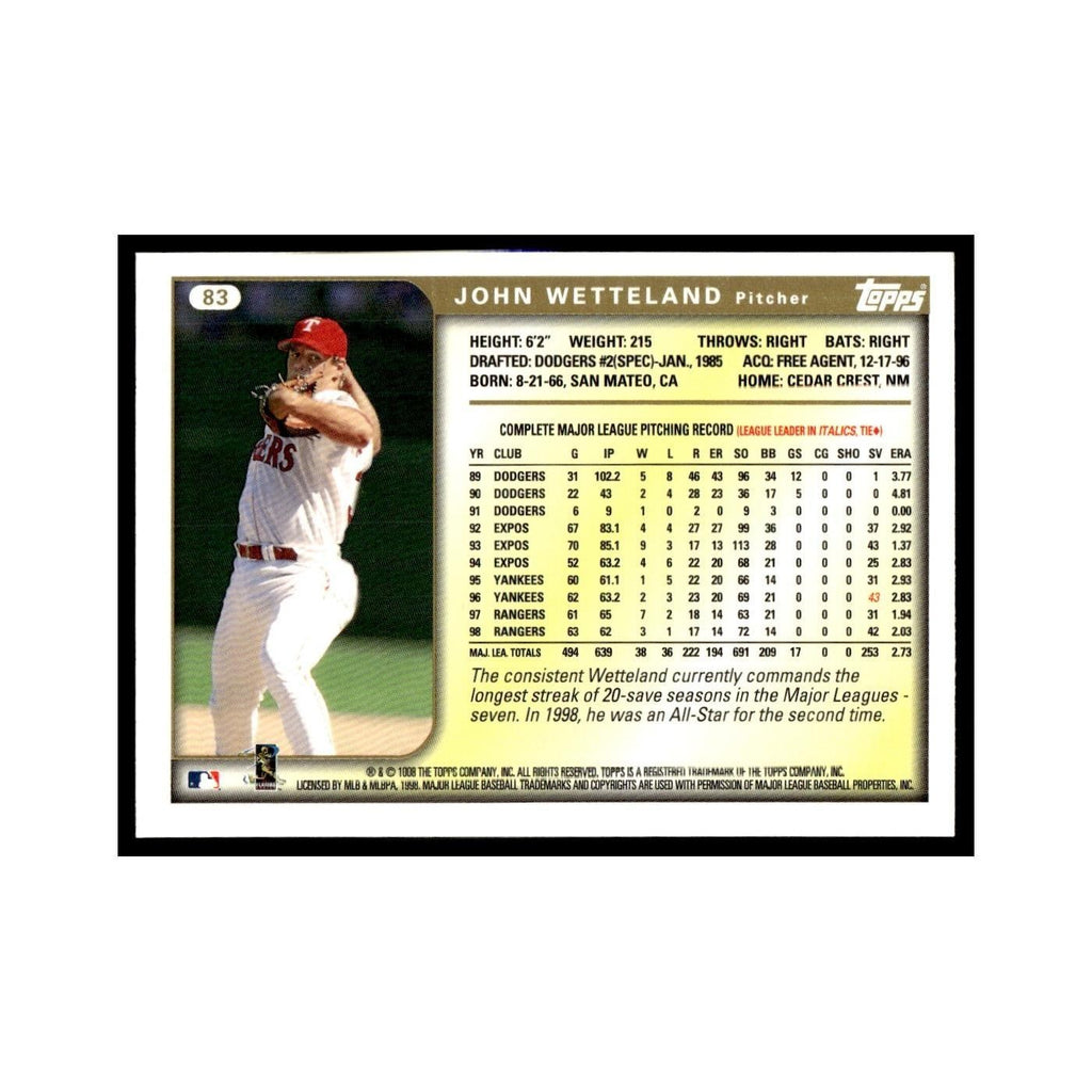 John Wetteland 1999 Topps #83 Texas Rangers Baseball Card NM