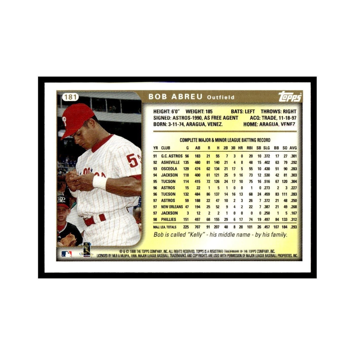 Bobby Abreu 1999 Topps #181 Philadelphia Phillies Baseball Card NM