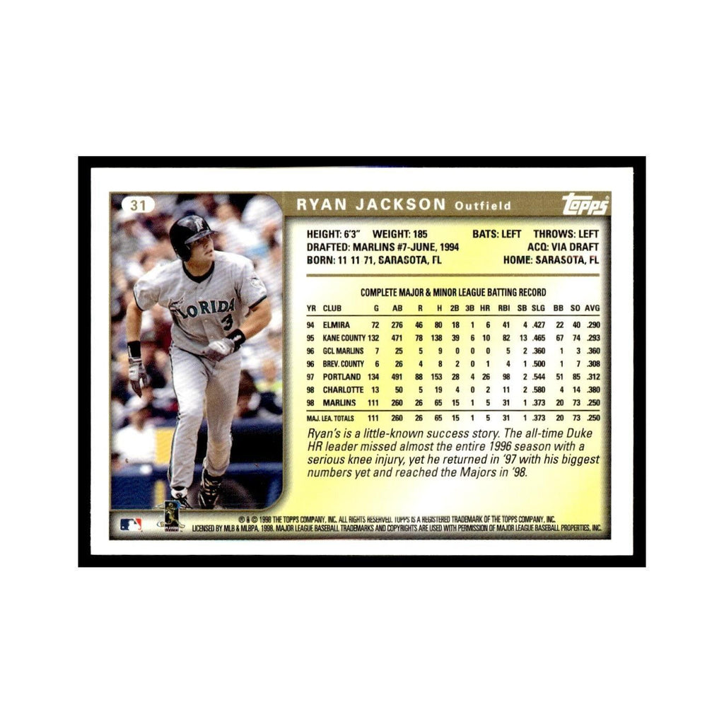 Ryan Jackson 1999 Topps #31 Florida Marlins Baseball Card NM