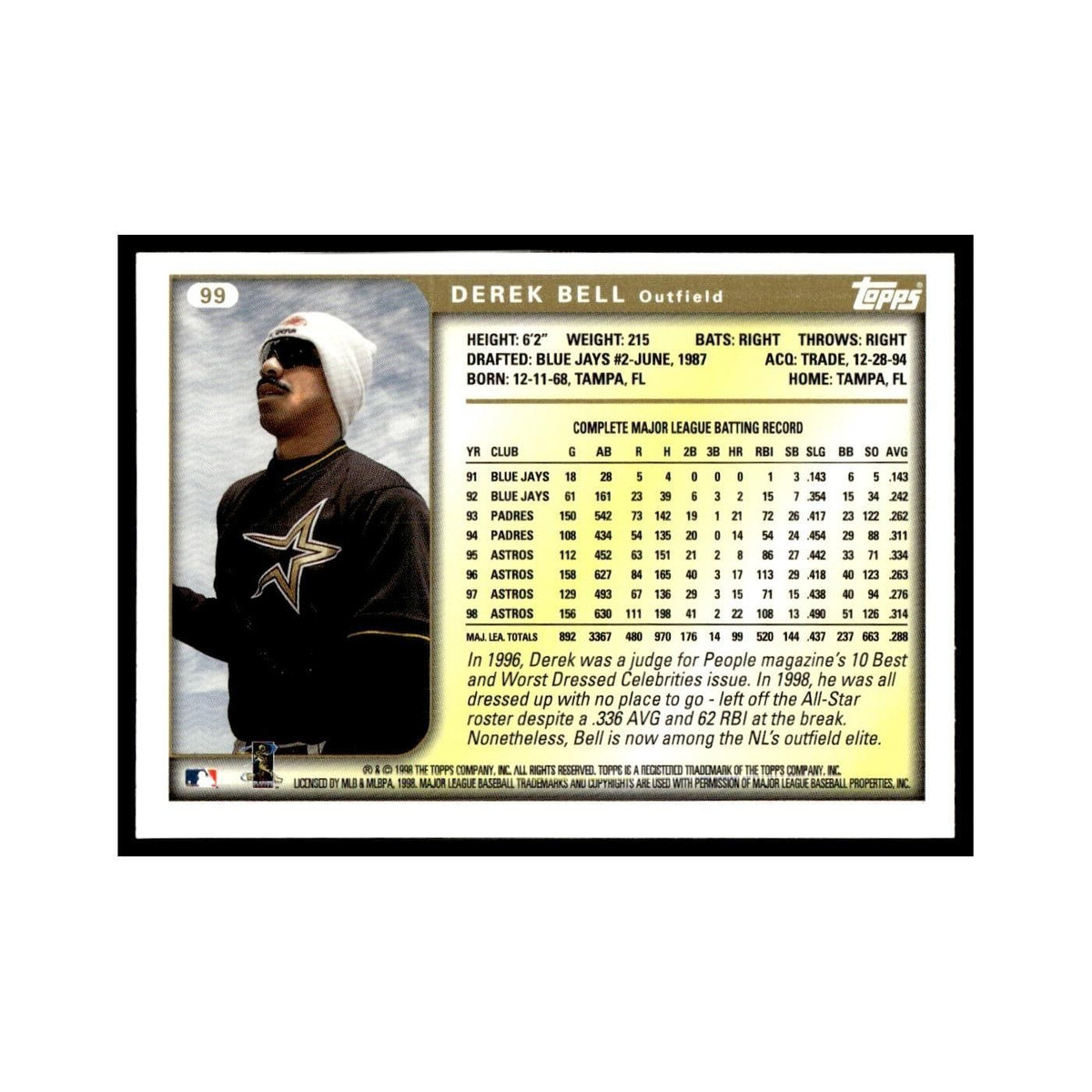 Derek Bell 1999 Topps #99 Houston Astros Baseball Card NM