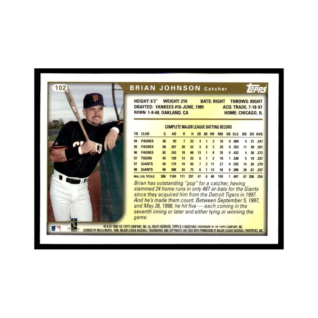 Brian Johnson 1999 Topps #102 San Francisco Giants Baseball Card NM