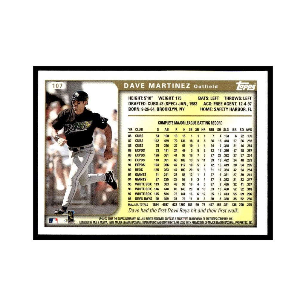 Dave Martinez 1999 Topps #107 Tampa Bay Devil Rays Baseball Card NM