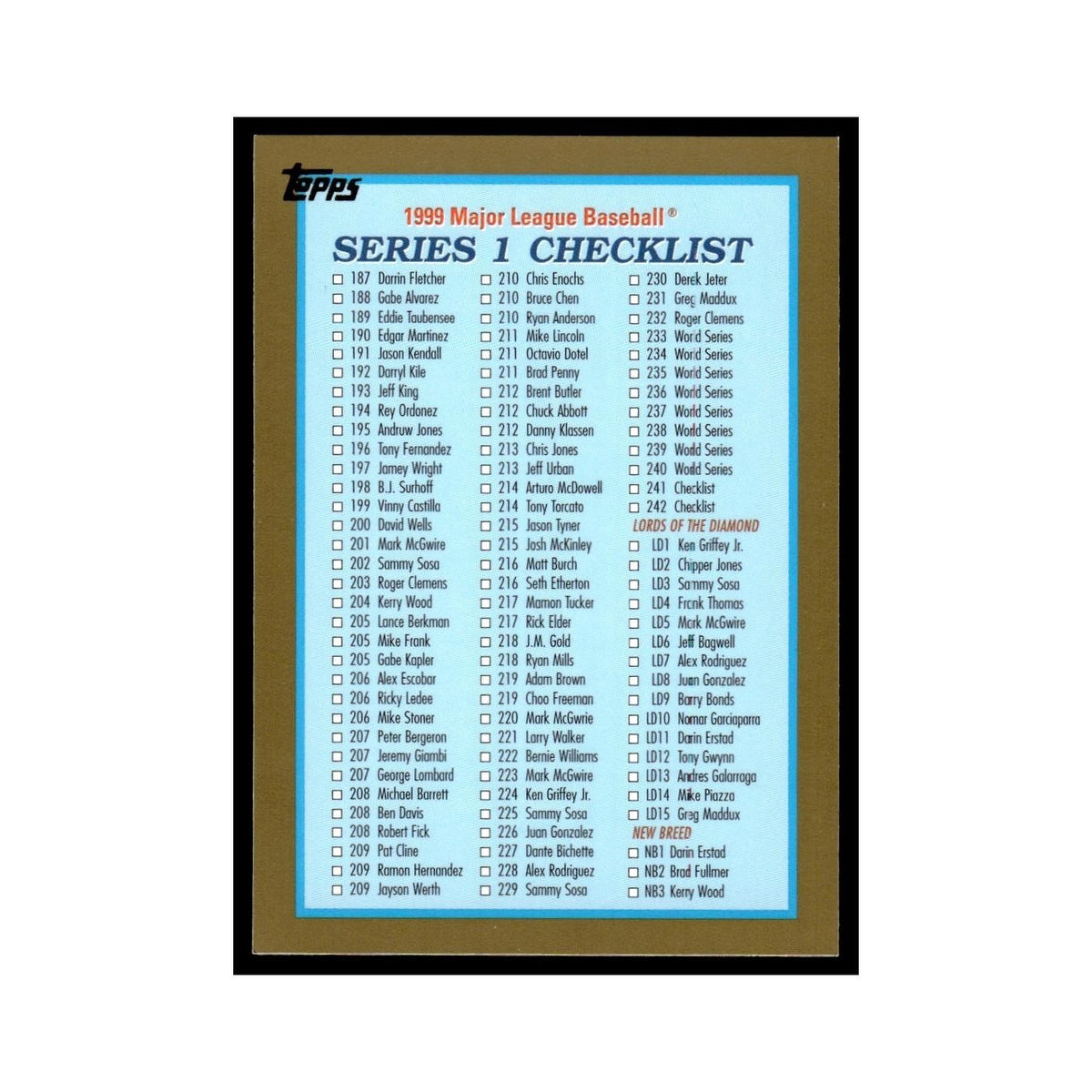 Series 1 Checklist 1999 Topps #242 Baseball Card NM