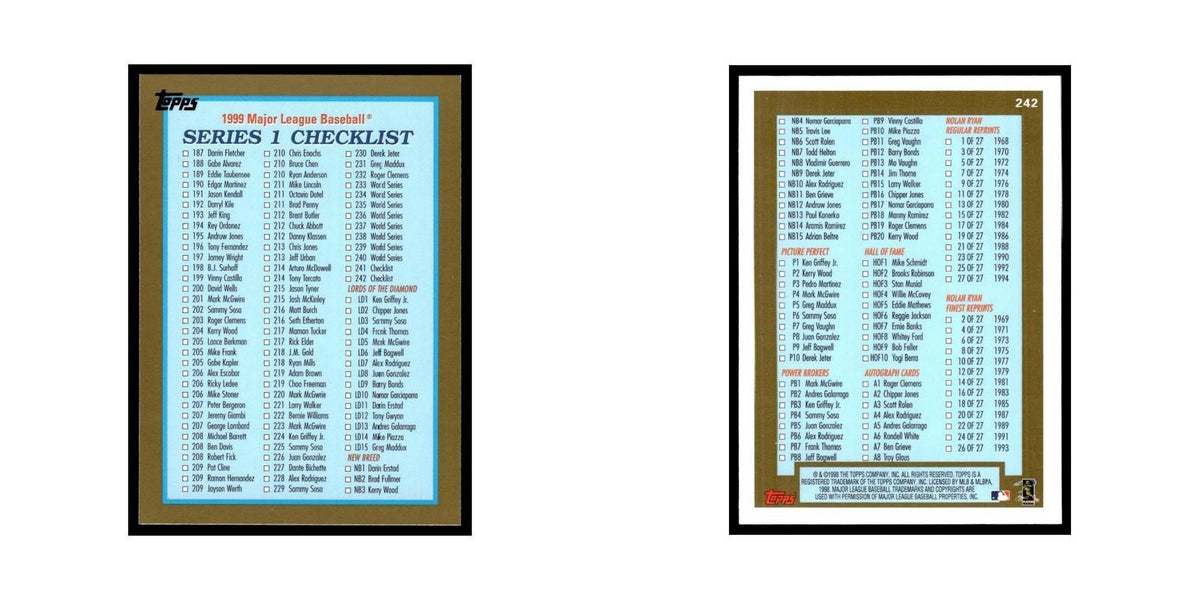 Series 1 Checklist 1999 Topps #242 Baseball Card NM