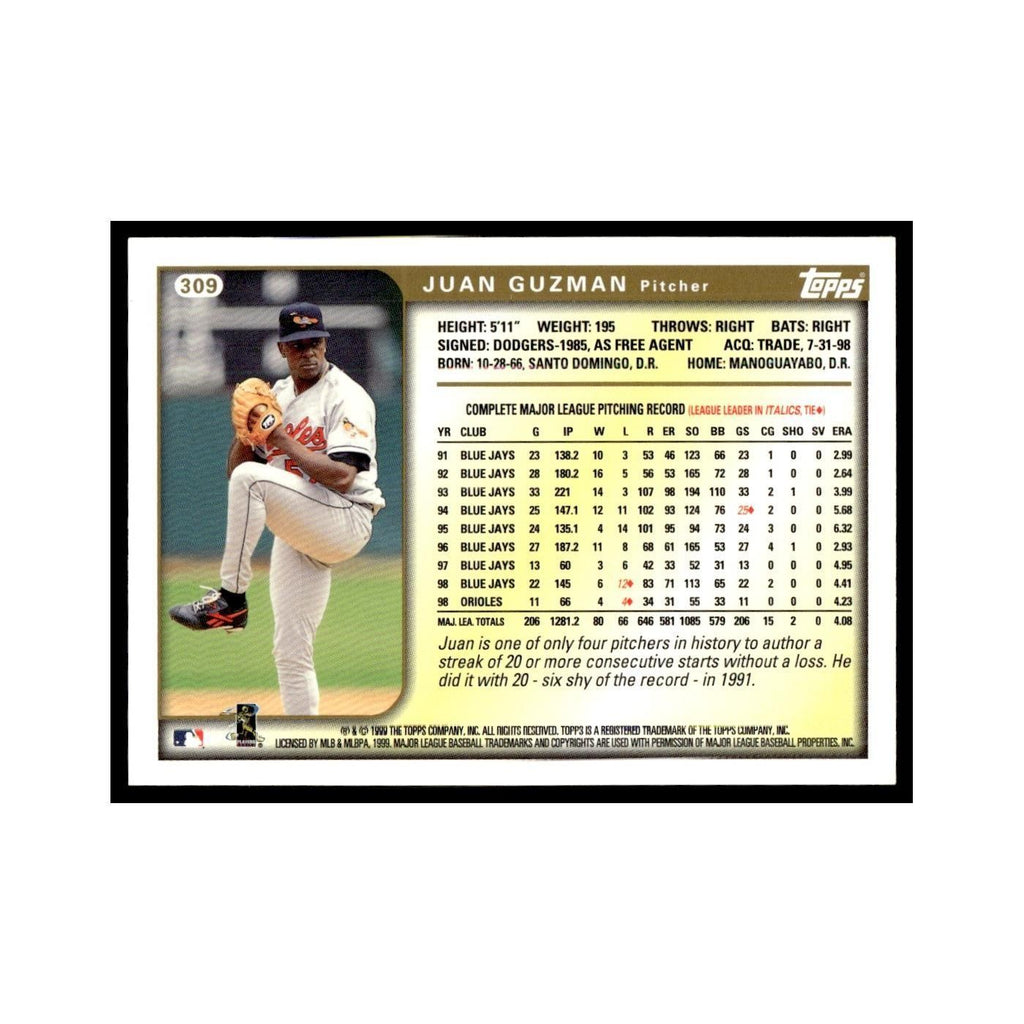 Juan Guzman 1999 Topps #309 Baltimore Orioles Baseball Card NM
