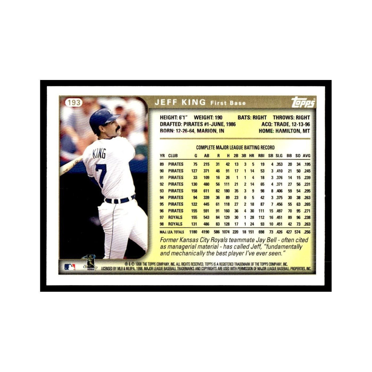 Jeff King 1999 Topps #193 Kansas City Royals Baseball Card NM