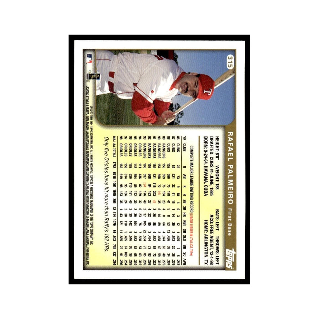 Rafael Palmeiro 1999 Topps #315 Texas Rangers Baseball Card NM