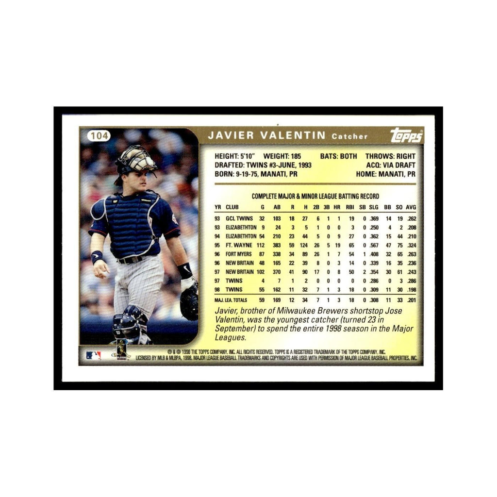 Javier Valentin 1999 Topps #104 Minnesota Twins Baseball Card NM