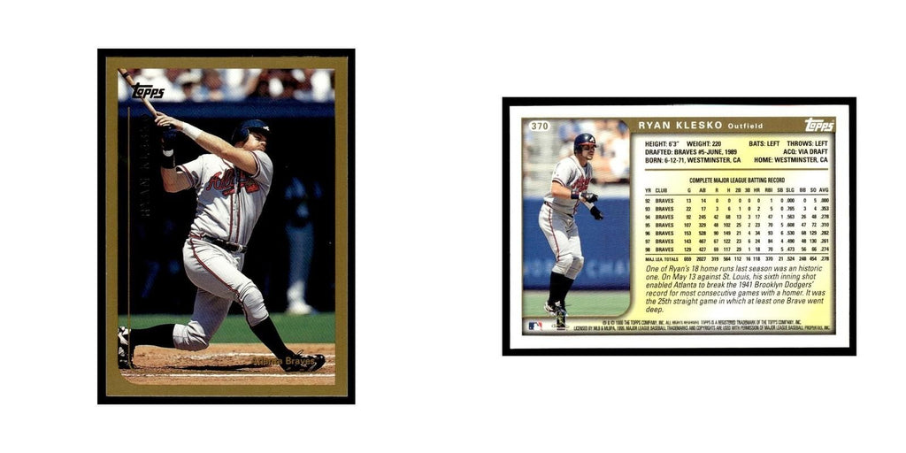 Ryan Klesko 1999 Topps #370 Atlanta Braves Baseball Card NM