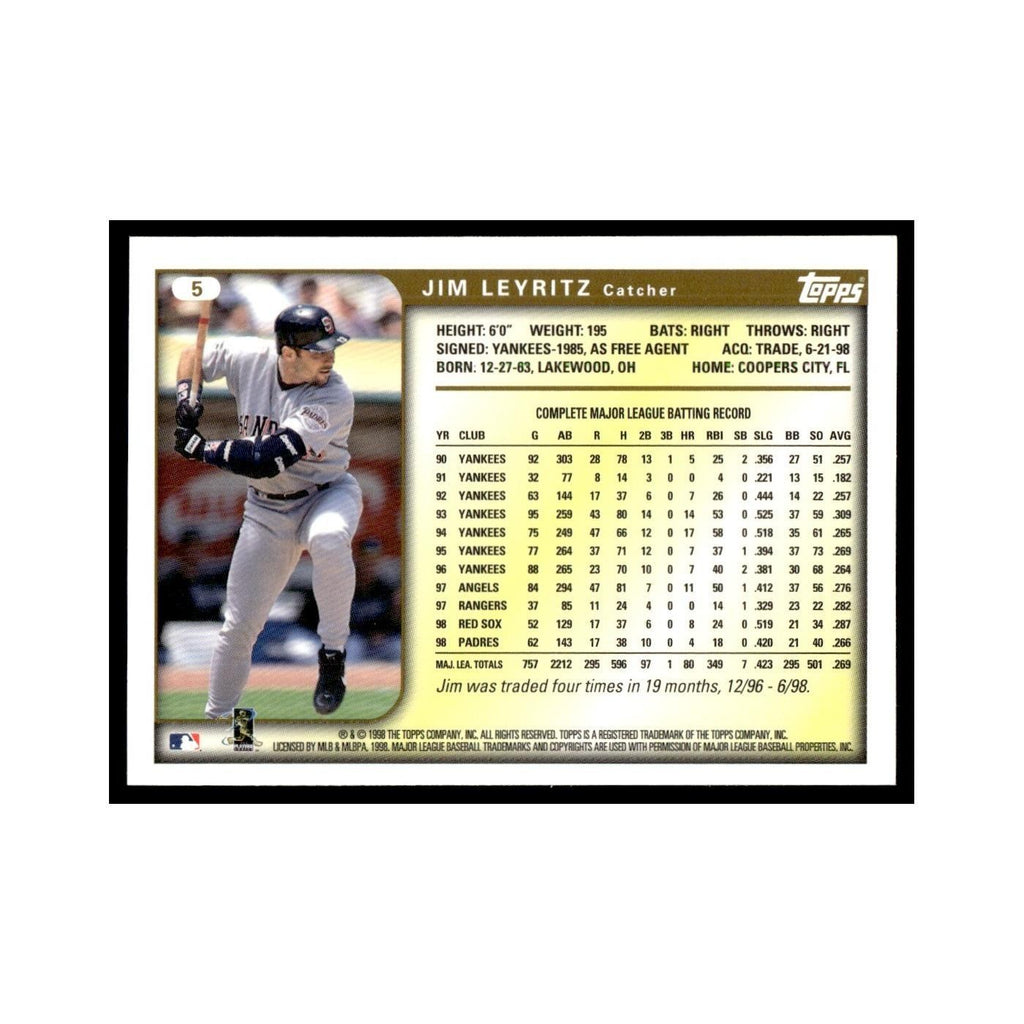Jim Leyritz 1999 Topps #5 San Diego Padres Baseball Card NM