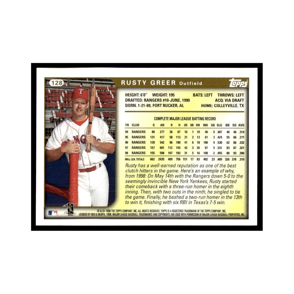 Rusty Greer 1999 Topps #128 Texas Rangers Baseball Card NM