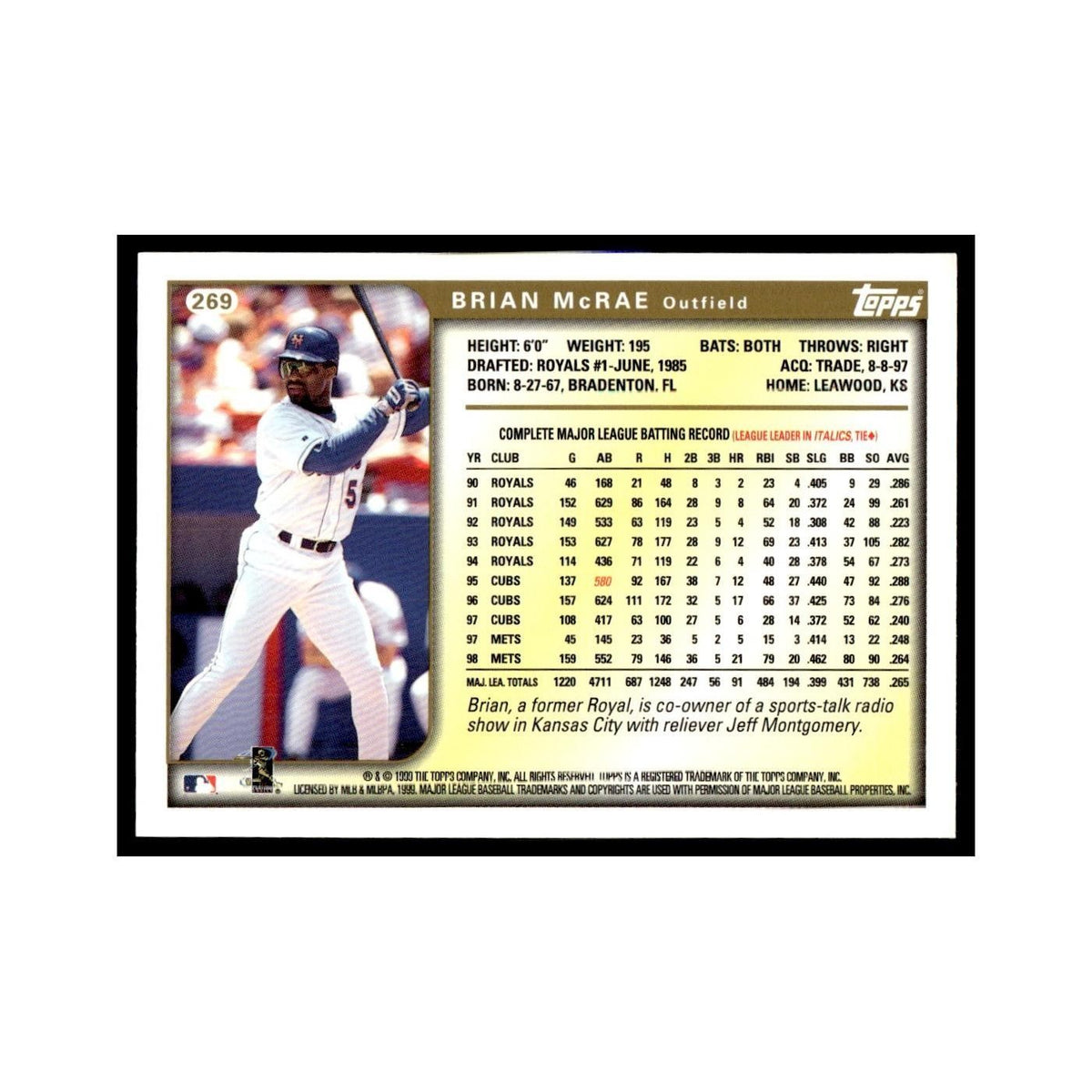 Brian McRae 1999 Topps #269 New York Mets Baseball Card NM
