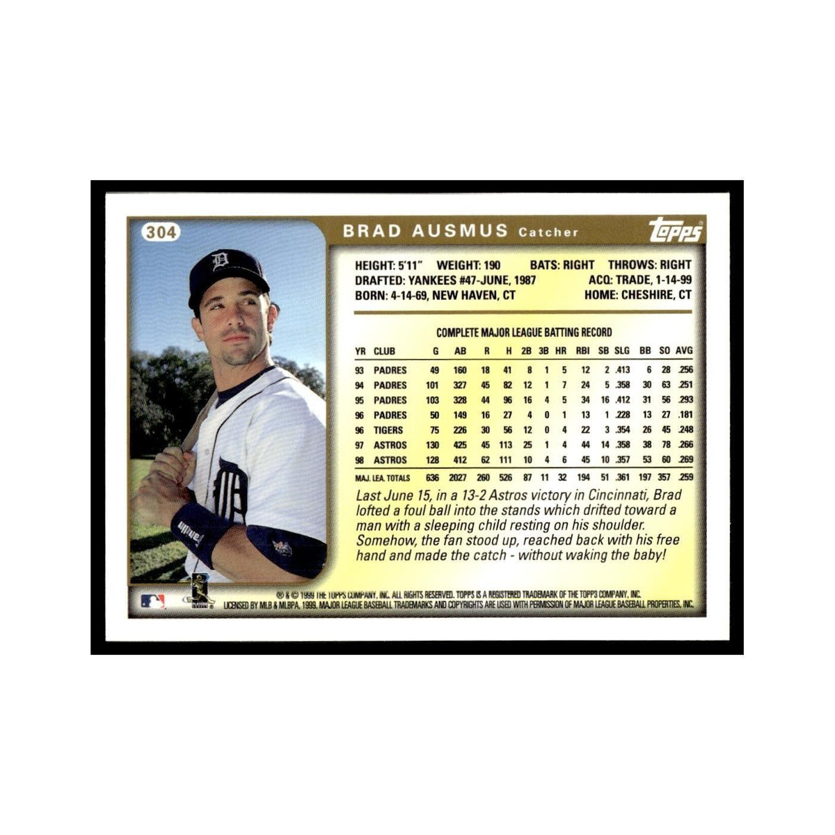 Brad Ausmus 1999 Topps #304 Detroit Tigers Baseball Card NM