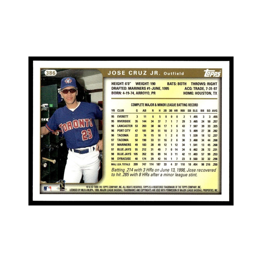 Jose Cruz Jr 1999 Topps #386 Toronto Blue Jays Baseball Card NM