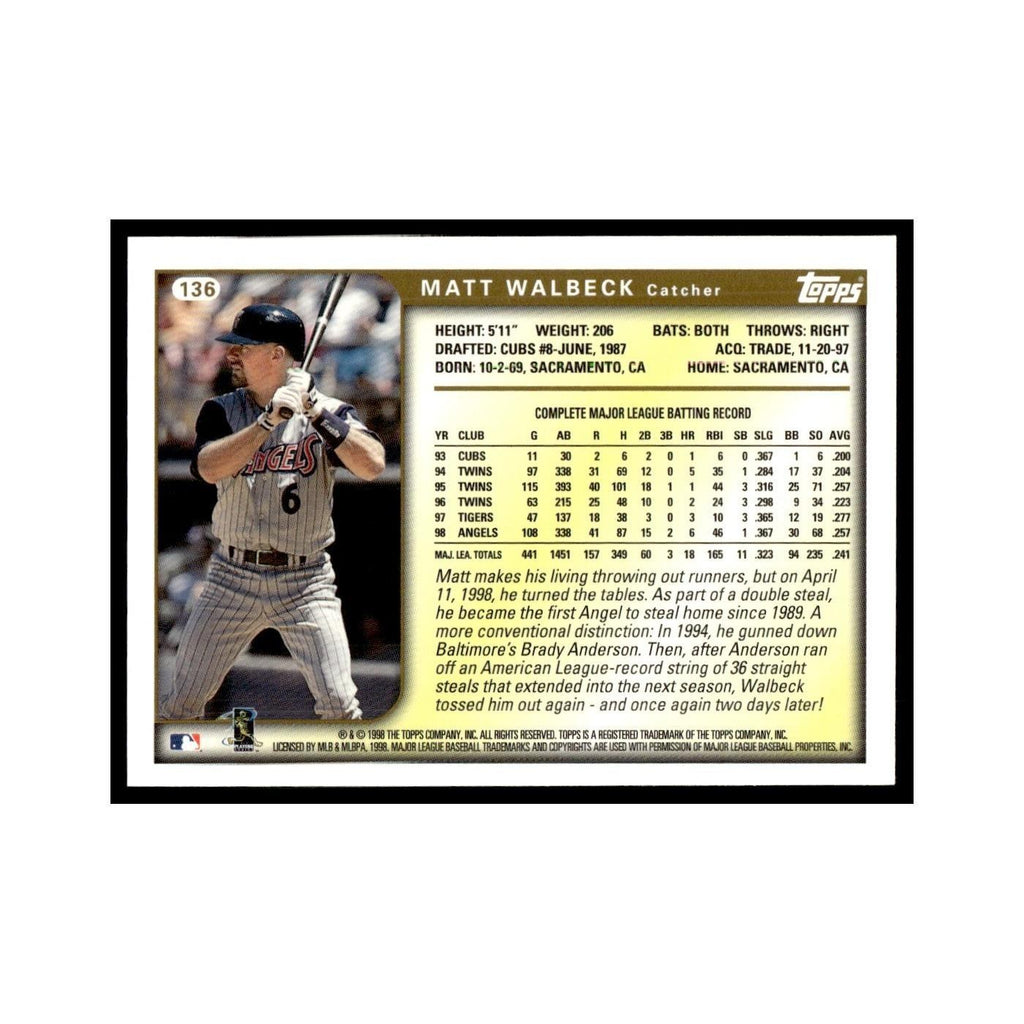 Matt Walbeck 1999 Topps #136 Anaheim Angels Baseball Card NM