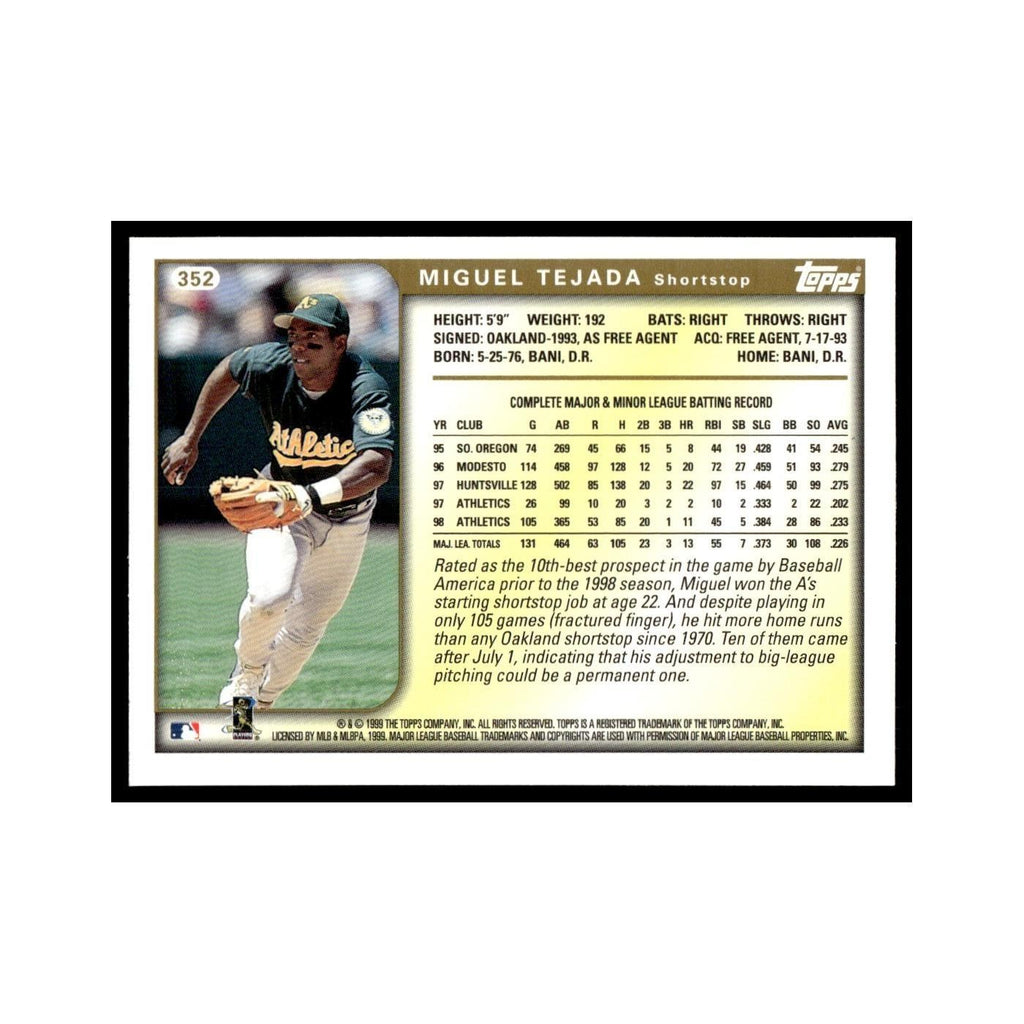 Miguel Tejada 1999 Topps #352 Oakland Athletics Baseball Card NM