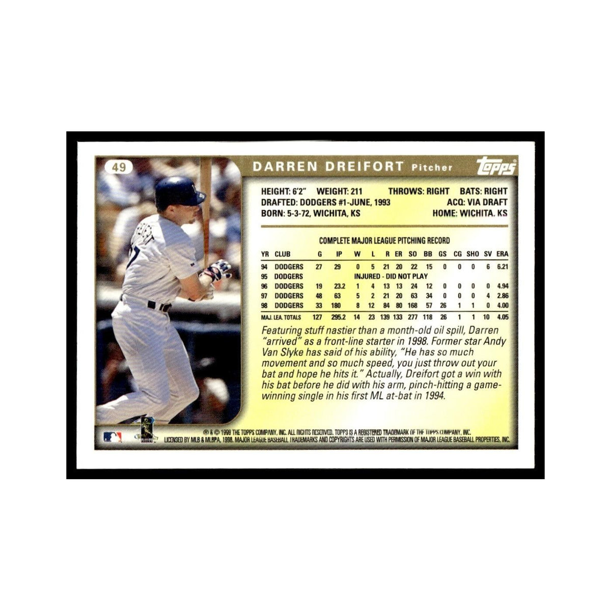 Darren Dreifort 1999 Topps #49 Los Angeles Dodgers Baseball Card NM