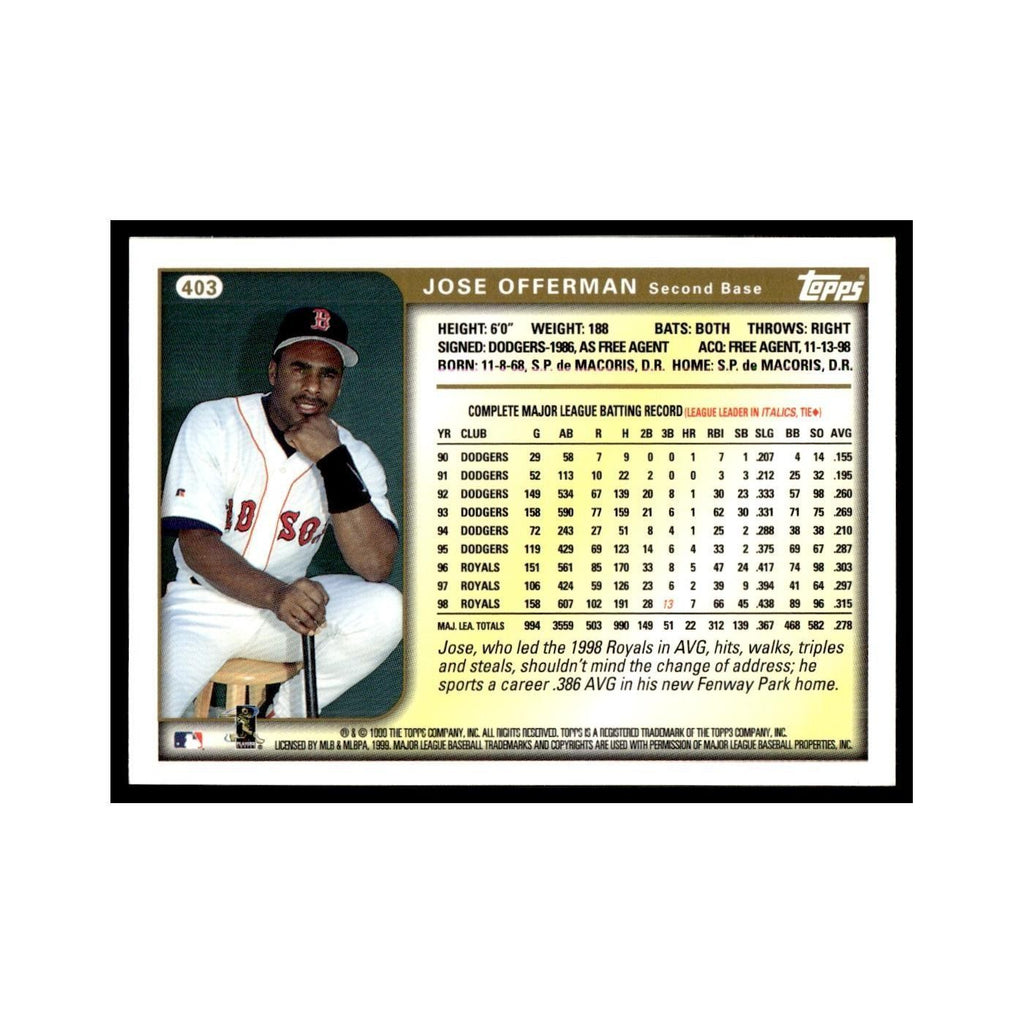 Jose Offerman 1999 Topps #403 Boston Red Sox Baseball Card NM