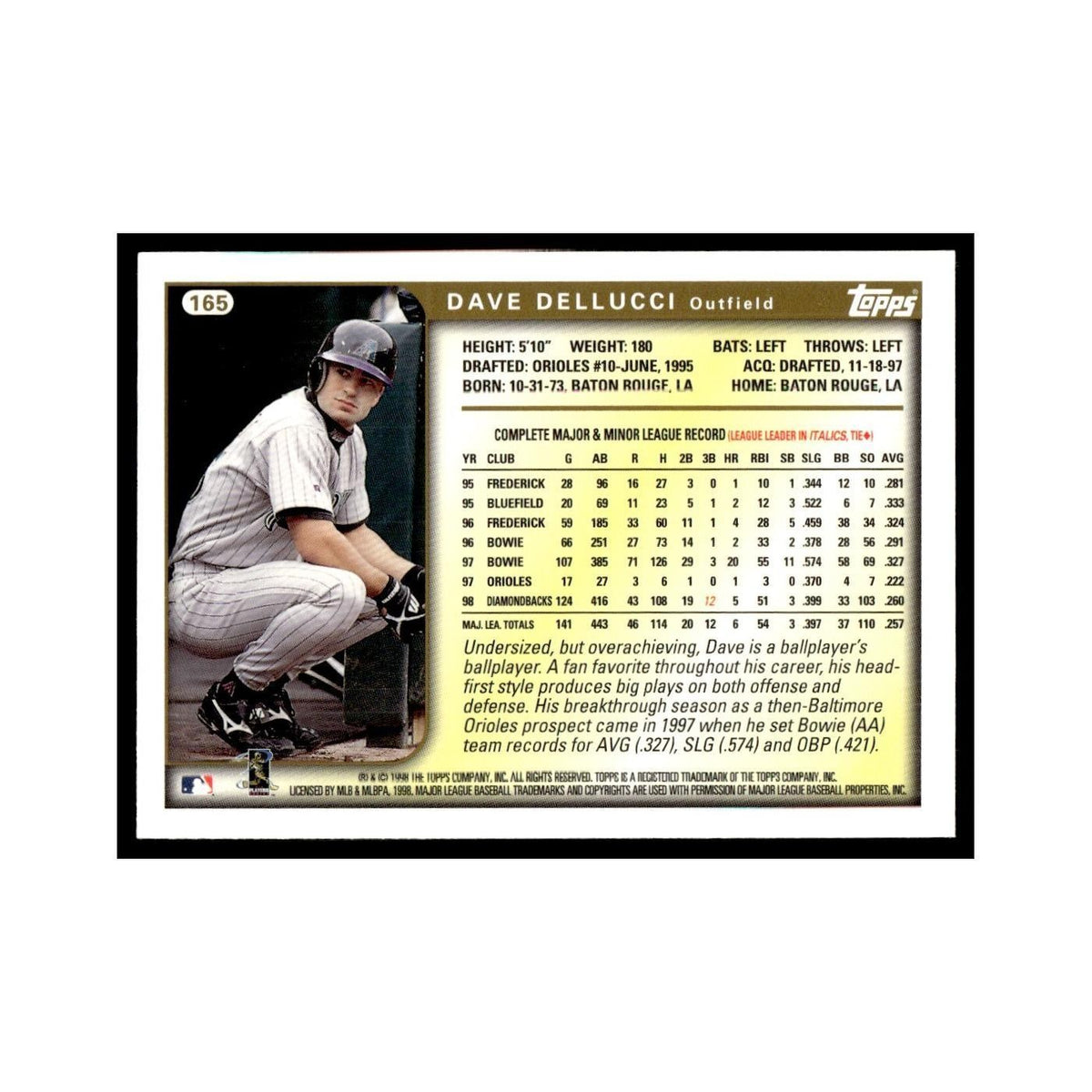 David Dellucci 1999 Topps #165 Arizona Diamondbacks Baseball Card NM