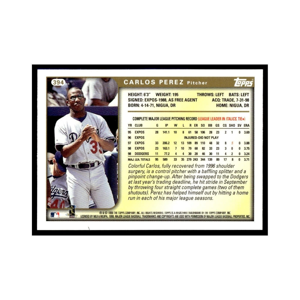 Carlos Perez 1999 Topps #394 Los Angeles Dodgers Baseball Card NM