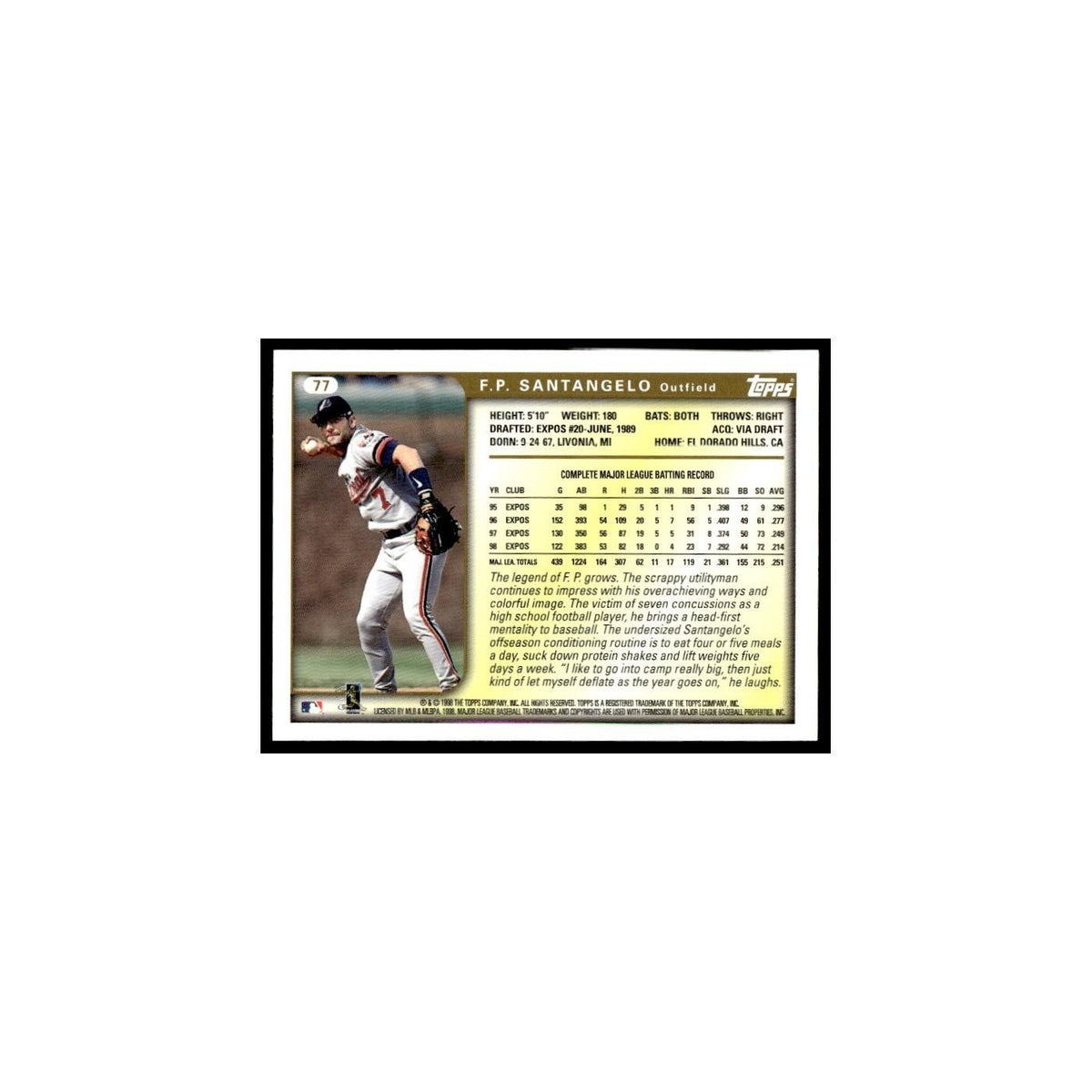 F.P. Santangelo 1999 Topps #77 Montreal Expos Baseball Card NM