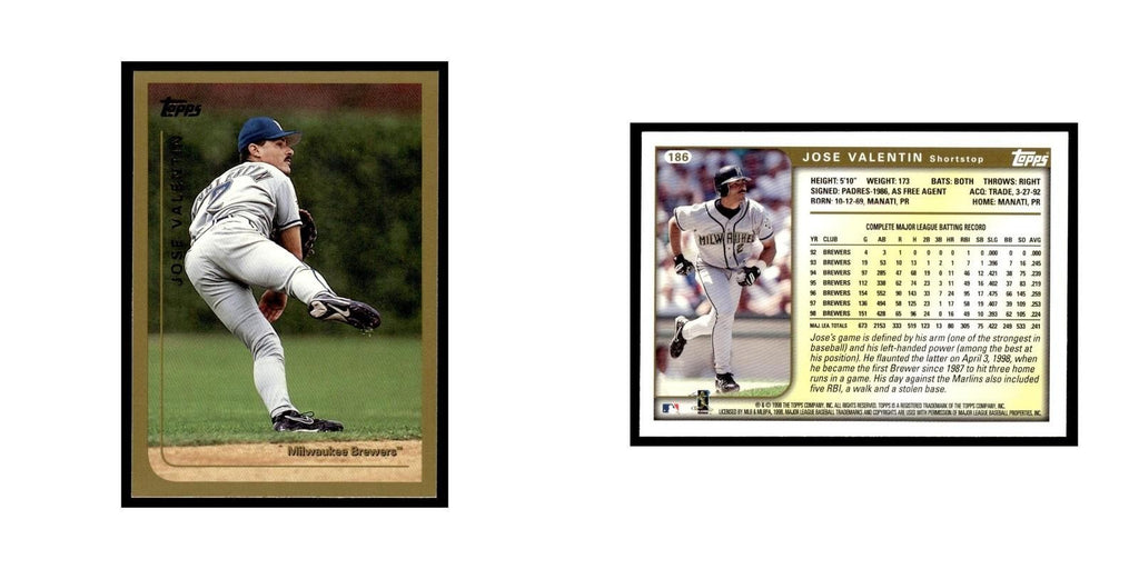 Jose Valentin 1999 Topps #186 Milwaukee Brewers Baseball Card NM