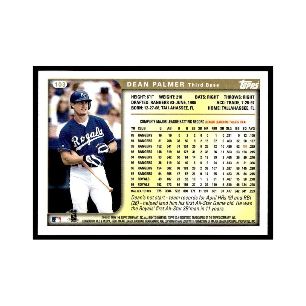 Dean Palmer 1999 Topps #103 Kansas City Royals Baseball Card NM