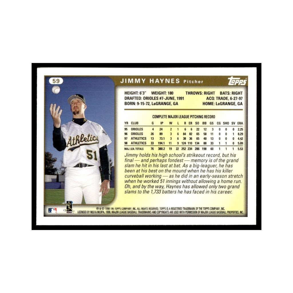 Jimmy Haynes 1999 Topps #59 Oakland Athletics Baseball Card NM