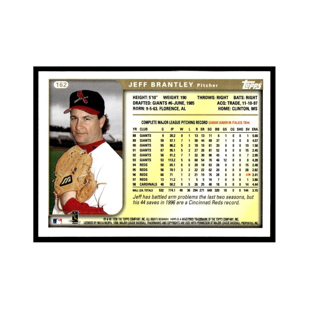 Jeff Brantley 1999 Topps #162 St. Louis Cardinals Baseball Card NM