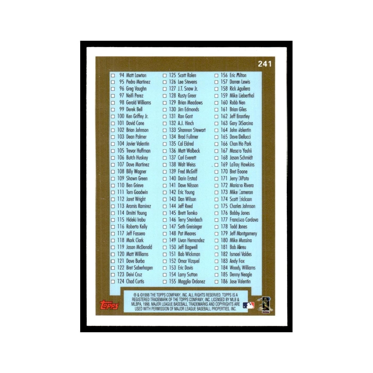 Series 1 Checklist 1999 Topps #241 Baseball Card NM