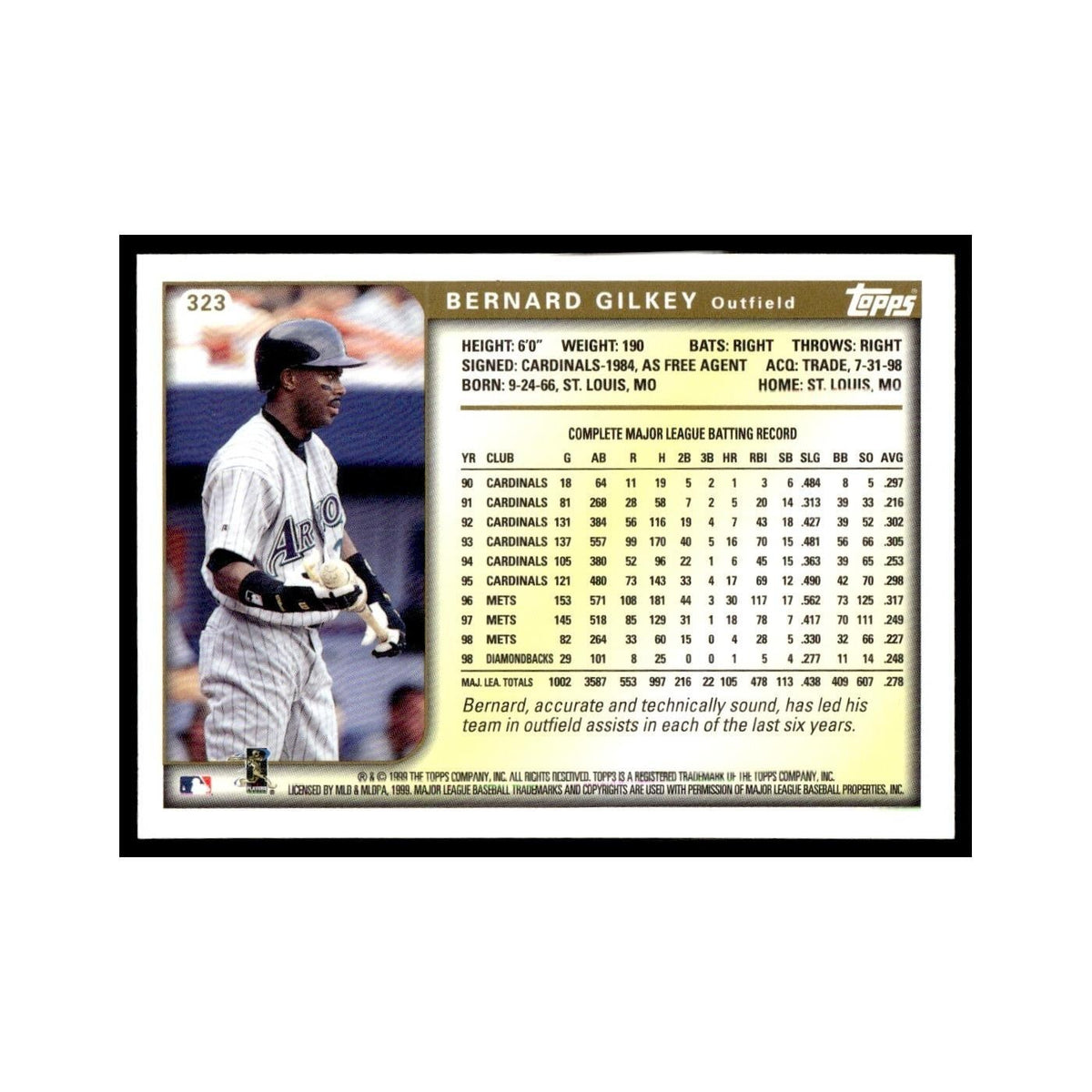 Bernard Gilkey 1999 Topps #323 Arizona Diamondbacks Baseball Card NM